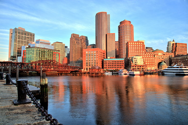 bridge, building, Bay, port, promenade, Boston, Massachusetts, Boston Harbor, Boston Bay, HD wallpaper
