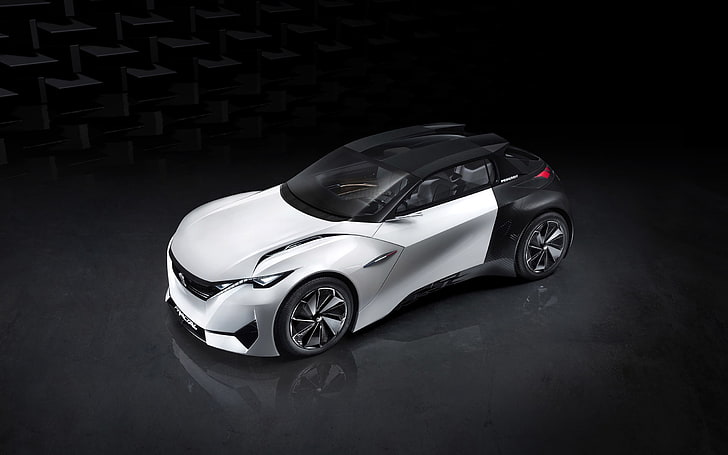 gray and black coupe, peugeot, fractal, concept, top view, HD wallpaper