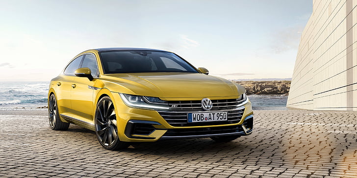 жълт Volkswagen CC, Volkswagen Arteon R-Line, 2017, 4K, HD тапет