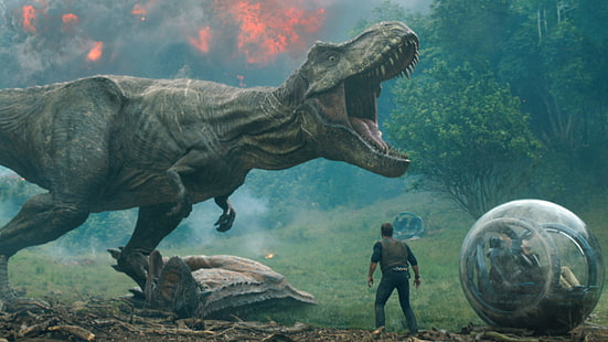 Adegan film Jurassic World, Jurassic World: Fallen Kingdom, Chris Pratt, dinosaurus, 4k, Wallpaper HD HD wallpaper