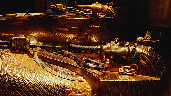 Смертельная маска Тутанхамона, золото, саркофаг, HD обои HD wallpaper