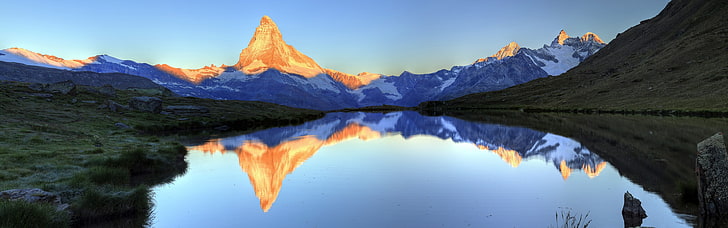 montagnes brunes et bleues, Cervin, affichage multiple, paysage, nature, montagnes, Fond d'écran HD