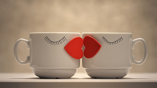 Two cups, love hearts, Two, Cups, Love, Hearts, HD wallpaper HD wallpaper