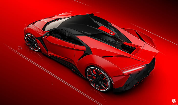 Red, Auto, Machine, Rendering, Concept Art, SuperSport, Fenyr, Transport and Vehicles, Benoit Fraylon, autorstwa Benoit Fraylon, Fenyr SuperSport, W Motors Fenyr SuperSport, R OF F U R IN, Tapety HD