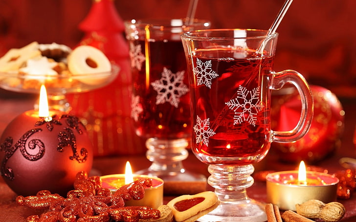 глинтвейн винный ликер-Christmas Desktop Wallpape .., красный подсвечник, HD обои