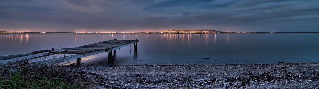 braunes hölzernes Dock, Natur, Landschaft, mehrfache Anzeige, Pier, HD-Hintergrundbild HD wallpaper