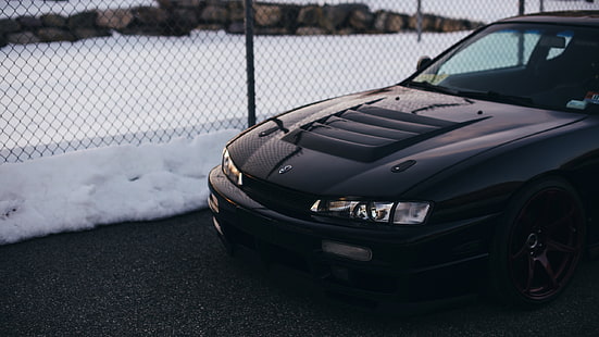 black car, Nissan, Silvia S14, Kouki, car, JDM, vehicle, snow, HD wallpaper HD wallpaper
