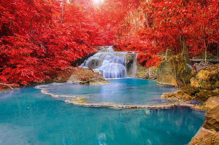 حوض سباحة قابل للنفخ باللونين الأزرق والأحمر ، الطبيعة، خلفية HD