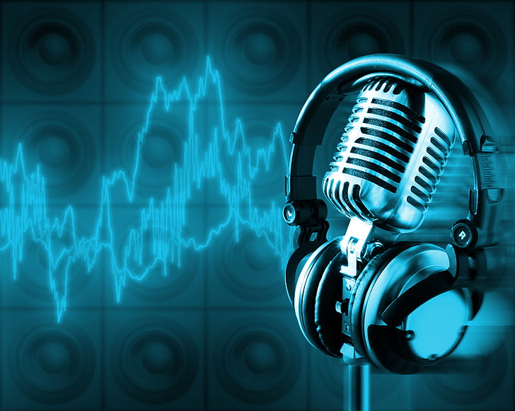 mikrofon abu-abu, musik, headphone, mikrofon, Wallpaper HD