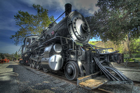 Train à vapeur, illustration d'un train à vapeur noir, chemin de fer, locomotive, vintage, Fond d'écran HD HD wallpaper