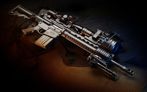 черна снайперска пушка, оръжия, пистолет, оръжие, карабинер, автоматичен, hd тапет, двунога, щурмова пушка, Larue Tactical, Imager, HD тапет HD wallpaper