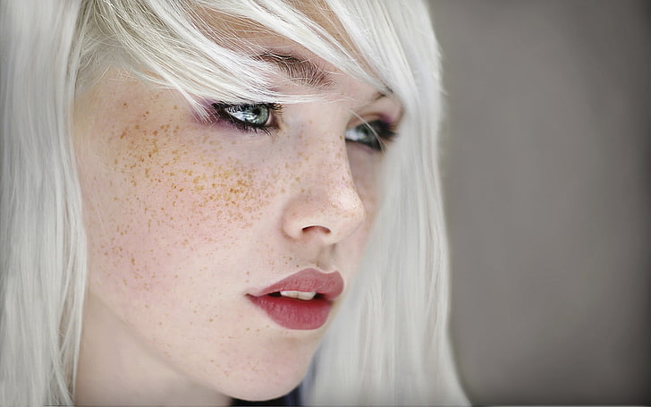 Devon Jade, wanita, wajah, bintik-bintik, rambut putih, model, Wallpaper HD