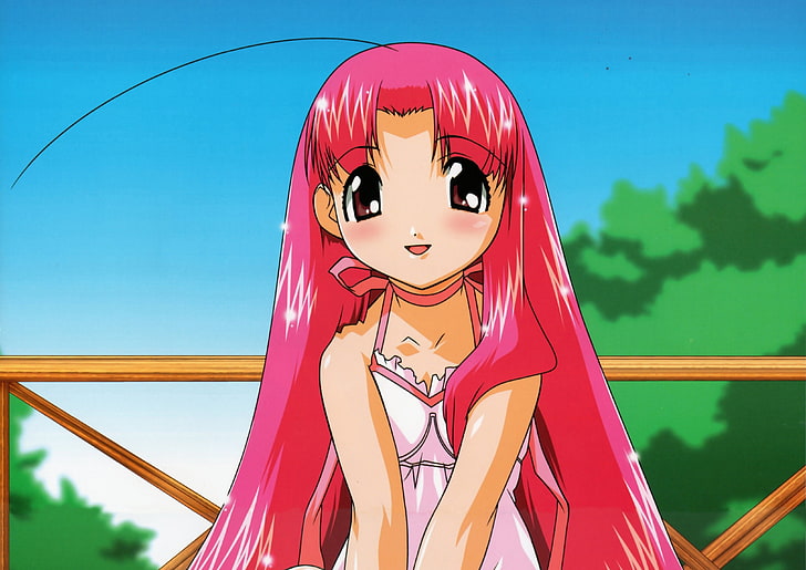 Personagem feminina de cabelos cor de rosa, garota, fofa, verão, cabelo, rosa, HD papel de parede