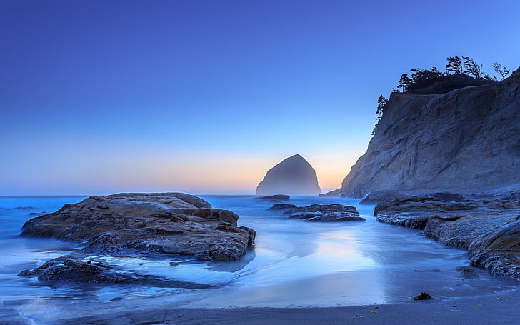 ビーチ、海、オレゴン、太平洋、海、日の出、日没、 HDデスクトップの壁紙