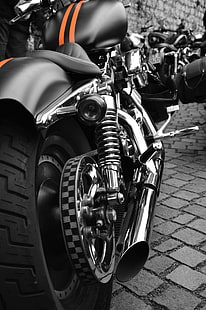 черный спортивный мотоцикл, мотоцикл, выборочная раскраска, монохромный, HD обои HD wallpaper
