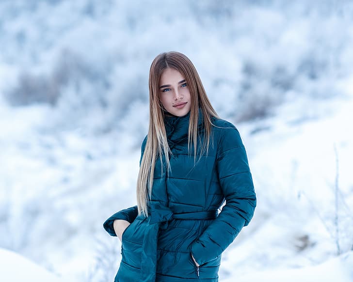winter, look, snow, pose, hair, Girl, Sergey Sorokin, Luba Ivanova, HD wallpaper