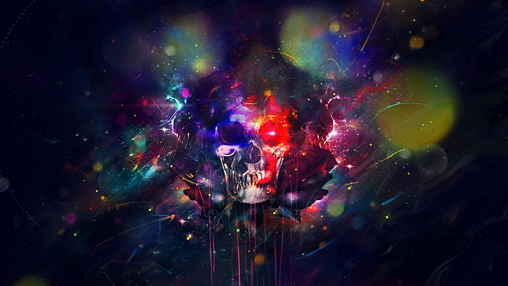 cráneo, colorido, obra de arte, arte digital, arte de fantasía, Fondo de pantalla HD
