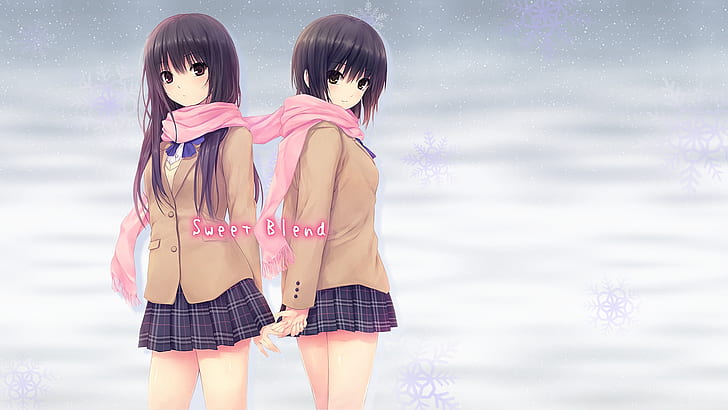 women winter school uniforms anime scarfs shiramine rika coffeekizoku anime girls aoyama sumika Nature Winter HD Art , Winter, women, HD wallpaper