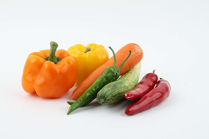 carrot, chillies, cucumber, food, fresh, ingredients, vegetables, HD wallpaper