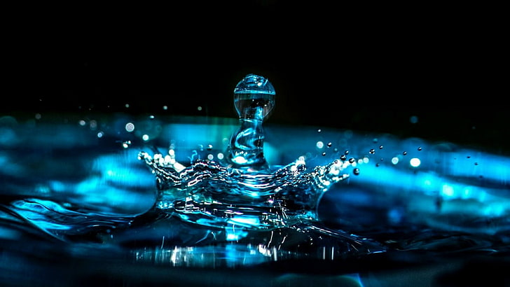 waterdrop, acqua, blu, goccia, schizzi, oscurità, effetti speciali, Sfondo HD