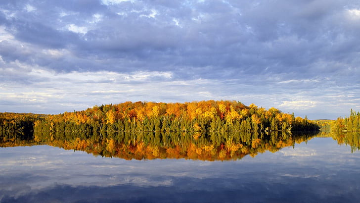 Superior National Forest, lagoon with island, nature, 1920x1080, forest, minnesota, HD wallpaper