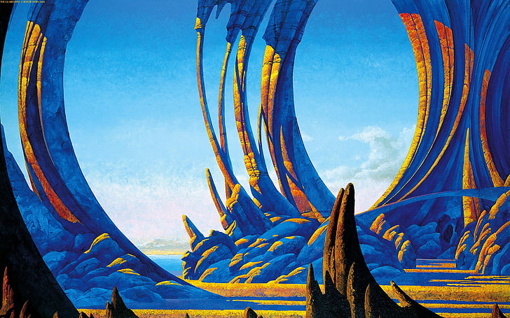 blaue und gelbe Vogelmalerei, Roger Dean, Ja, progressiver Rock, HD-Hintergrundbild