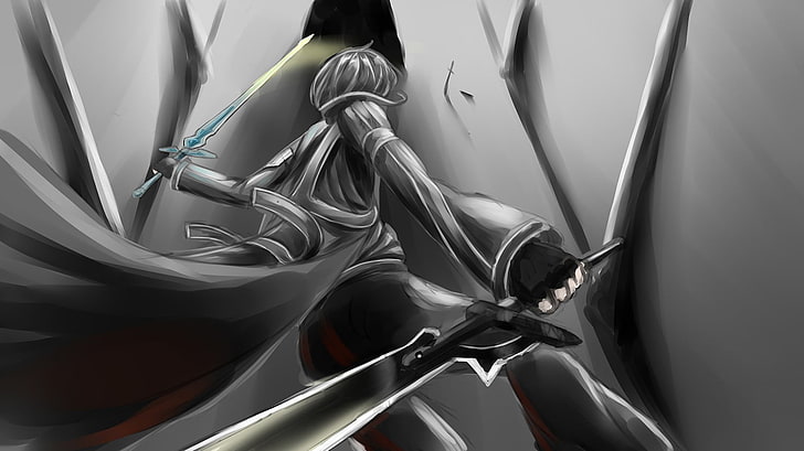 Sword Art Online Kirito illustration ، Sword Art Online ، Kirigaya Kazuto ، أنيمي ، Yuuki Asuna ، فن الخيال، خلفية HD