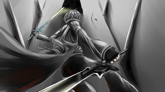 Sword Art Online илюстрация Kirito, Sword Art Online, Kirigaya Kazuto, аниме, Yuuki Asuna, фентъзи изкуство, HD тапет HD wallpaper