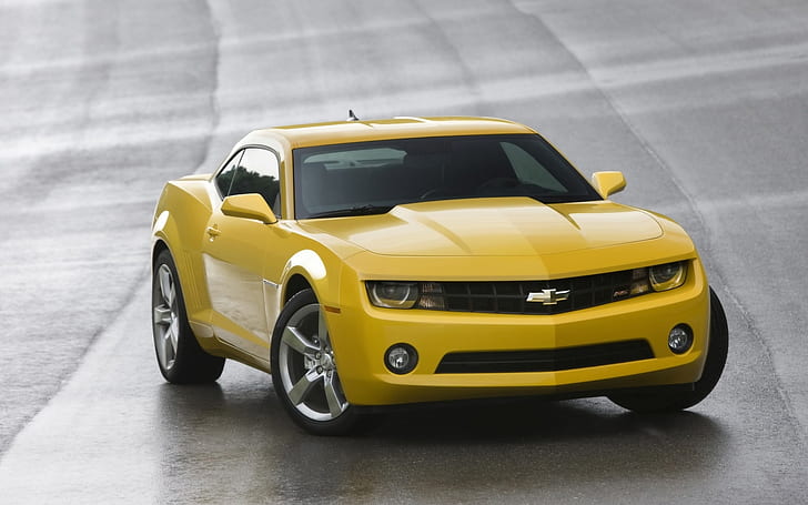 Chevrolet Camaro RS 2010 Yellow Front Angle, yellow chevrolet muscle car scale model, Chevrolet Camaro RS, Muscle Car, Camaro RS, HD wallpaper