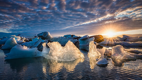 น้ำแข็ง, วงกลมสีทอง, รังสีเอกซ์, แสงแดด, ไอซ์แลนด์, jokulsarlon, ทะเลสาบน้ำแข็ง, อุทยานแห่งชาติ, แสงแดด, การละลาย, ภูเขาน้ำแข็ง, แดด, หมวกน้ำแข็งขั้วโลก, อุทยานแห่งชาติวัทนาโจกุล, แสงแดด, การแช่แข็ง, น้ำแข็ง, อาร์กติก, เมฆ, ท้องฟ้า, วอลล์เปเปอร์ HD HD wallpaper