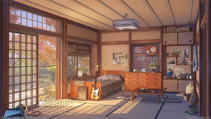 vetrina in vetro marrone con cornice in legno, anime, visual novel, Love, Money, Rock'n'Roll (visual novel), Sfondo HD