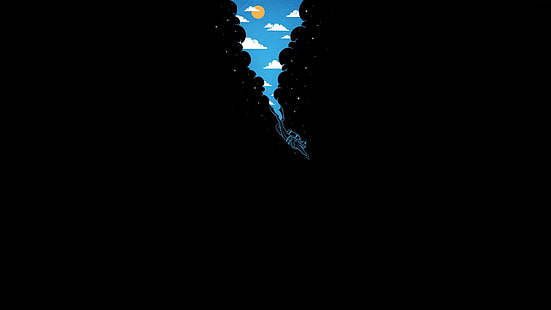 التوضيح السماء السوداء والزرقاء ، بساطتها ، الغوص ، تحت الماء ، الغواصين ، العمل الفني، خلفية HD HD wallpaper