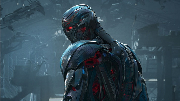 خلفية رقمية للروبوت باللونين الرمادي والأحمر ، Ultron ، Avengers: Age of Ultron، خلفية HD