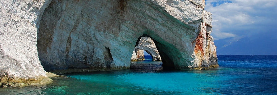 nature, photography, landscape, cave, sea, beach, rocks, erosion, Zakynthos, Greece, HD wallpaper HD wallpaper