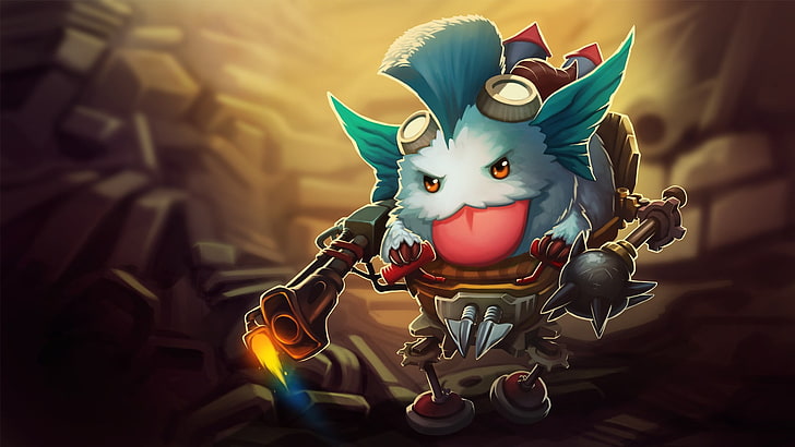 character animal holding rifle wallpaper, League of Legends, Poro, Rumble, HD wallpaper