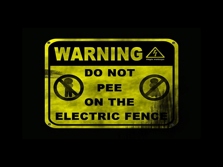 danger, electrocution, fence, micturition, notice, pee, pissing, warning, yellow, HD wallpaper