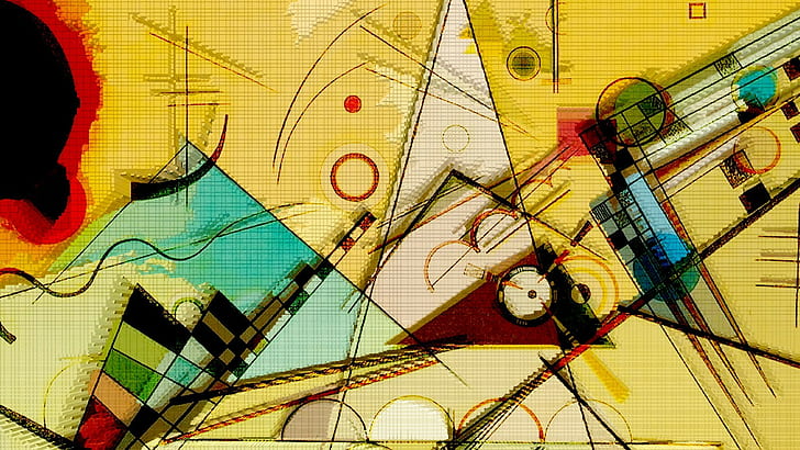 circle, classic art, abstract, geometry, triangle, Wassily Kandinsky, painting, HD wallpaper