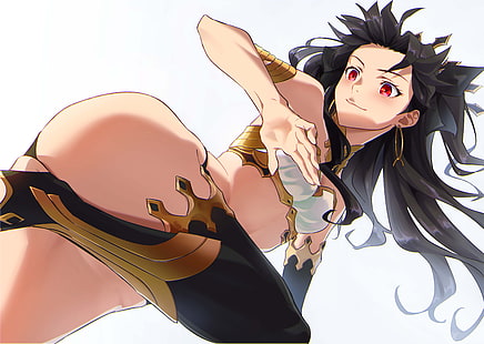 Fate / Grand Order, Ishtar (Fate Grand Order), capelli neri, capelli lunghi, occhi rossi, culo, calcio, cosce, Sfondo HD HD wallpaper