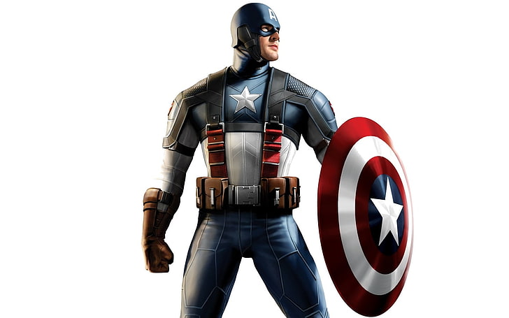 마블 캡틴 아메리카 일러스트, 캡틴 아메리카, 마블 코믹스, 흰색 배경, 방패, HD 배경 화면