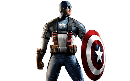 마블 캡틴 아메리카 일러스트, 캡틴 아메리카, 마블 코믹스, 흰색 배경, 방패, HD 배경 화면 HD wallpaper