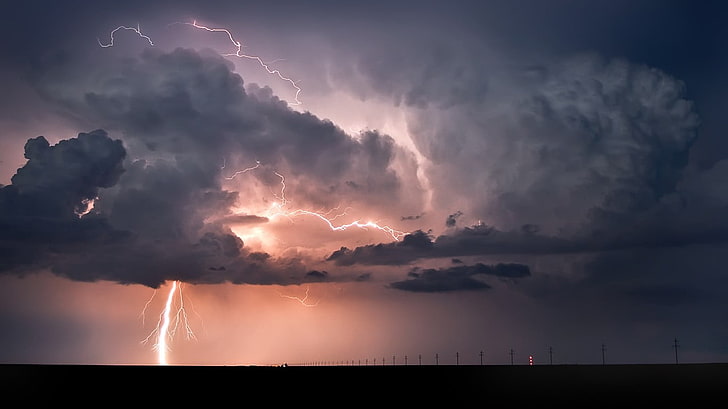 thunderstorm and clouds, lightning, storm, clouds, HD wallpaper