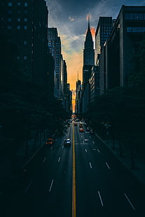 черная бетонная дорога, дорога, трафик, небоскребы, манхэттен, нью-йорк, HD обои HD wallpaper