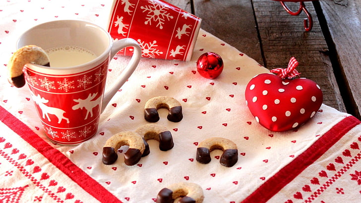 Christmas, cup, sweets, pastries, food, holiday, winter, HD wallpaper