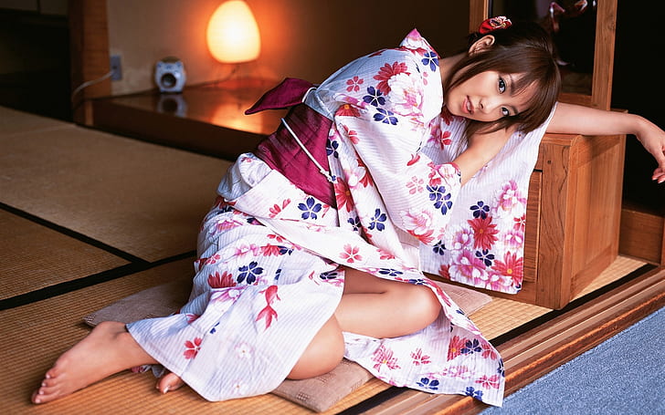 A menina de quimono japonês bonito interior, interior, bonito, japonês, quimono, menina, HD papel de parede