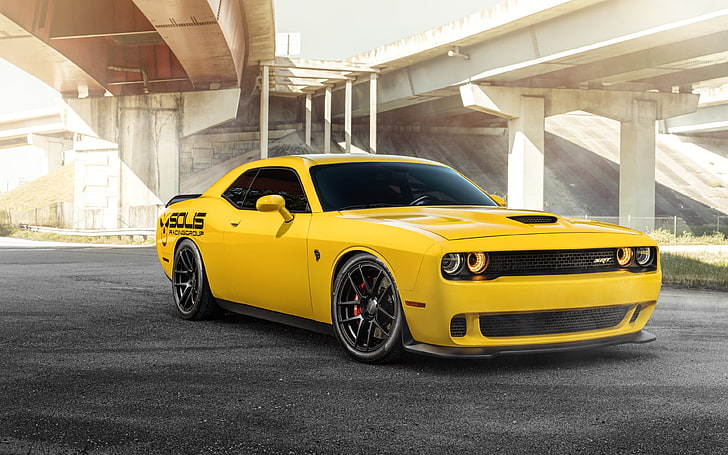 Dodge Challenger SRT Hellcat, желтый, мышцы, автомобили, Автомобиль, HD обои