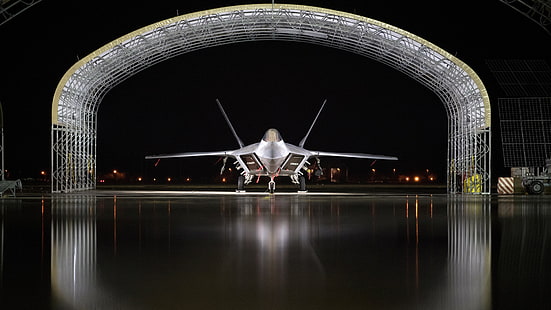 hangar, parking, F-22, Raptor, dyskretny, Lockheed / Boeing, myśliwiec wielofunkcyjny piątej generacji, Tapety HD HD wallpaper