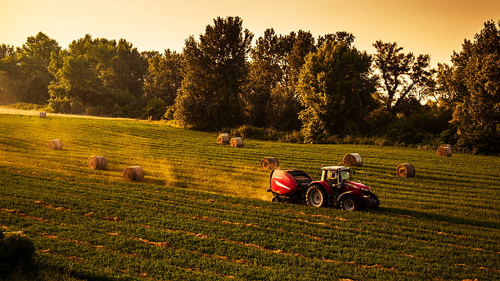 kendaraan, traktor, debu, matahari terbenam, lapangan, Wallpaper HD