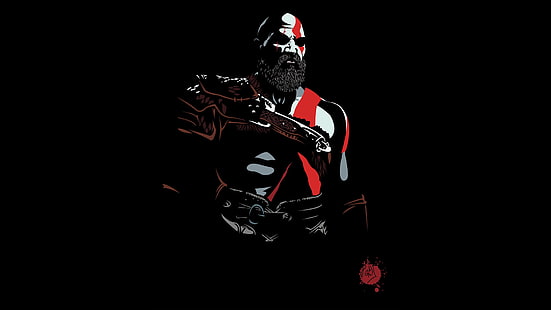 God of War, affiche de jeu, Art du jeu vidéo, Fantasy Men, jeux vidéo, guerrier, fond simple, noir, rouge, barbe, fond noir, Fond d'écran HD HD wallpaper