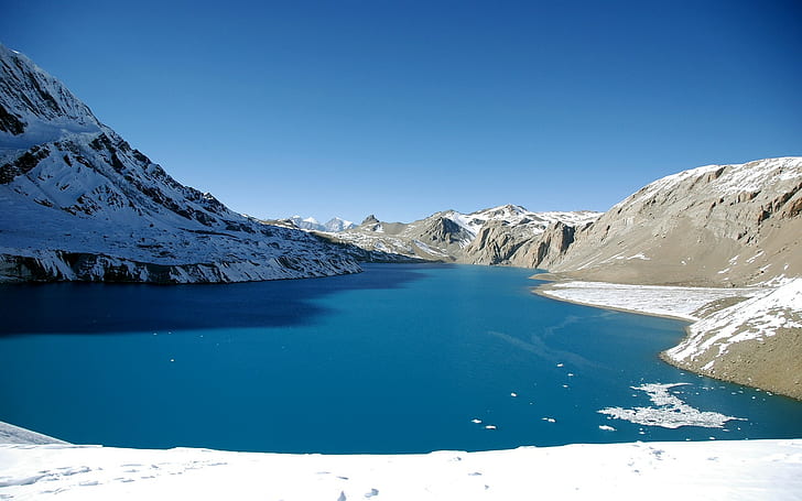paisagem, natureza, agua, montanhas, Lago Tilicho, annapurna, Nepal, HD papel de parede