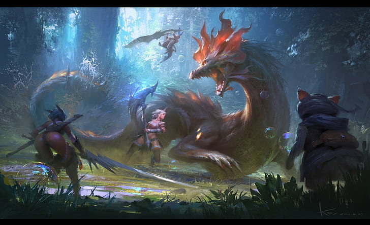 drago, Kirin, Monster Hunter, fantasy art, Sfondo HD